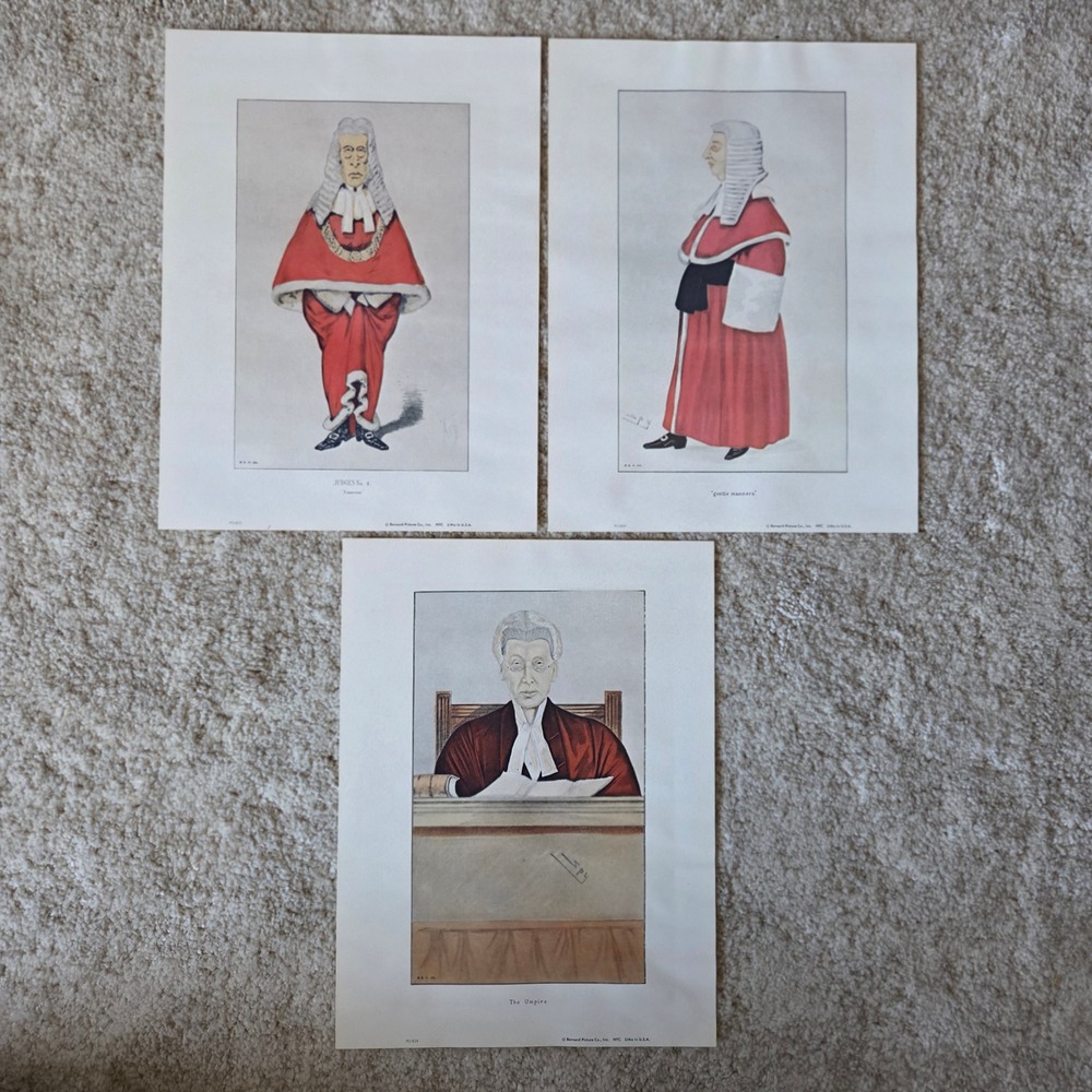 Vintage Bernard Picture Co Spy Vanity Fair Legal Prints Judges Set of 3‎ Lithos